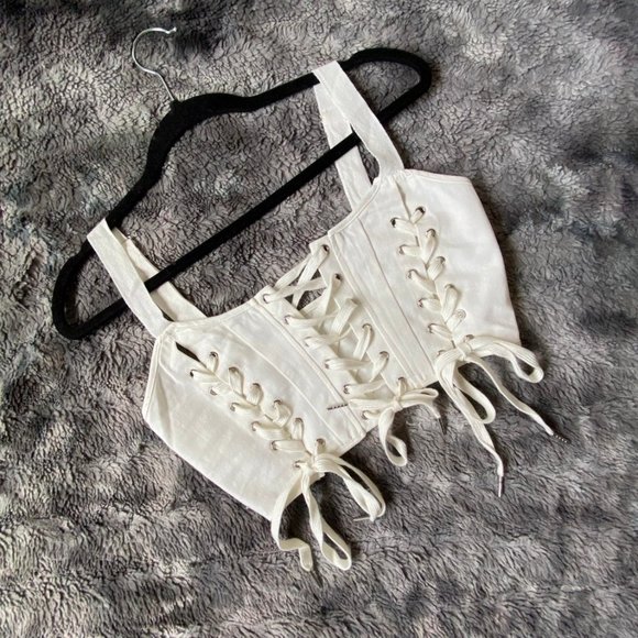Dolls Kill Tops - The Vixen Mini Denim Corset Top